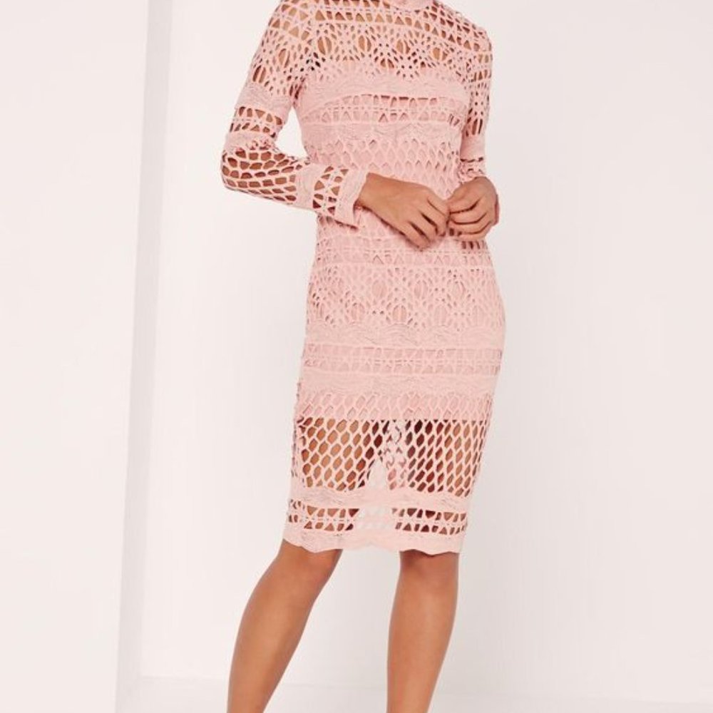 Misguided Crochet Long Sleeve Midi Dress | Size 6